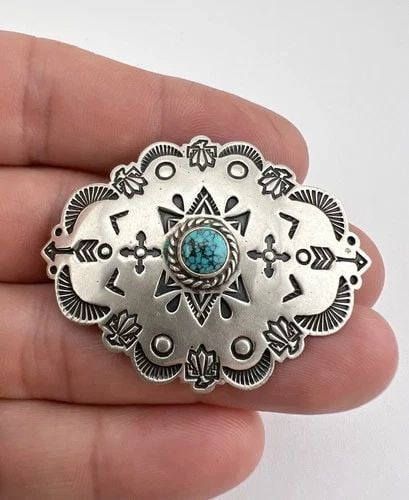 ALBERT JAKE NAVAJO STERLING SILVER SPIDERWEB TURQUOISE THUNDERBIRD PIN BROOCH: ALBERT JAKE NAVAJO STERLING SILVER SPIDERWEB TURQUOISE THUNDERBIRD PIN BROOCH Albert Jake Navajo Sterling Silver Spiderweb Turquoise Stamped Thunderbird Pin Brooch 1 7/8" Size: 1 1/2" Tall & 1 7/8" Wi