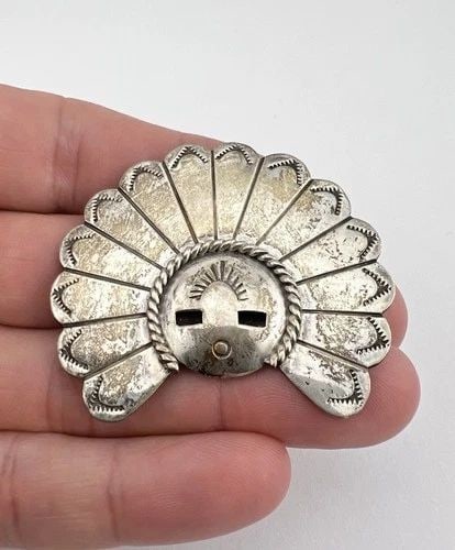 VINTAGE NAVAJO STERLING SILVER STAMPED KACHINA SUNFACE PIN BROOCH PENDANT 2" (1 of 2)