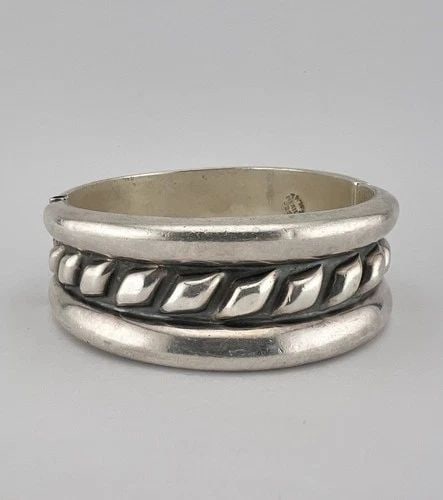 VINTAGE TAXCO MEXICO STERLING SILVER TWIST ROPE CLAMPER BANGLE BRACELET 59G (1 of 2)