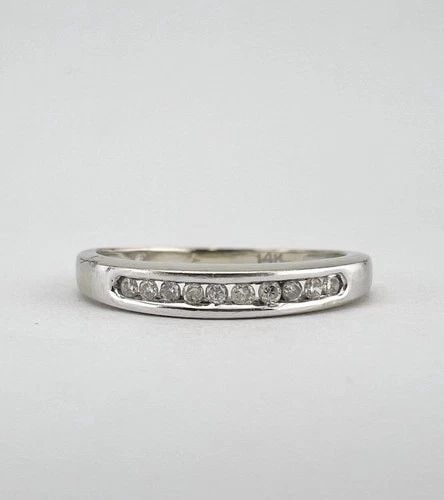 DESIGNER 14K WHITE GOLD 0.15CT DIAMOND STACKING WEDDING HALF ETERNITY BAND RING (1 of 2)