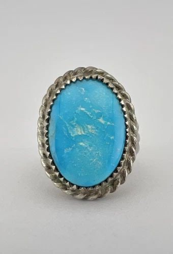VTG NAVAJO STERLING SILVER BLUE FOX TURQUOISE STAMPED MEN'S RING 18.3G (1 of 2)