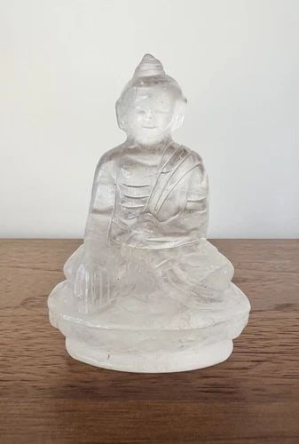 ANTIQUE OLD CHINESE CARVED ROCK CRYSTAL CARVING BUDDHA STATUE 3 3/8" (1 of 2)