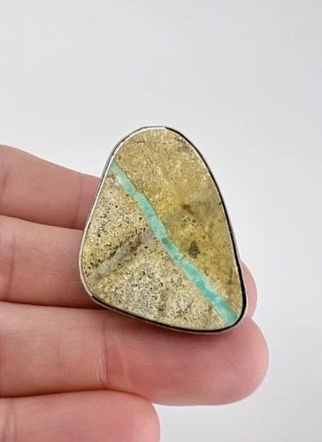 HUGE VINTAGE CB NAVAJO STERLING SILVER RIBBON BOULDER ROYSTON TURQUOISE RING: HUGE Vintage CB Navajo Sterling Silver Ribbon Boulder Royston Turquoise Ring Ring Size: Around 7 - Can Be Re Sized Weight is 16.2 Grams on my scale Metal: Sterling Silver Ring is 1 3/8" Tall In the Ce