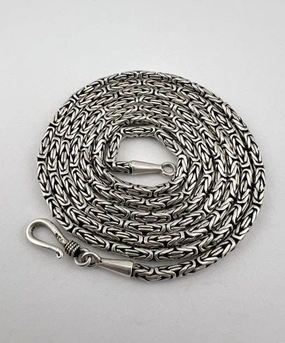 VINTAGE THAI / BALI STERLING SILVER 2.5MM BYZANTINE HOOK NECKLACE 32" - 29.8G (1 of 2)
