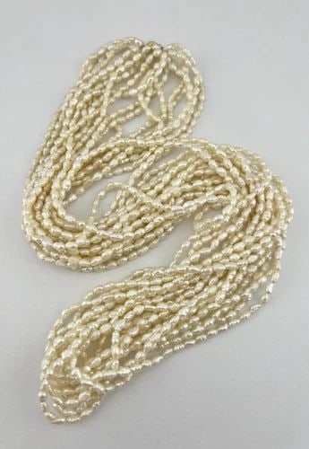VINTAGE 14K GOLD FRESHWATER RICE PEARL OPERA 10 STAND NECKLACE 33" (1 of 2)