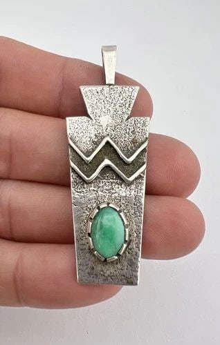 VINTAGE JACK BLY KEWA SANTO DOMINGO TURQUOISE TUFA CAST STERLING SILVER PENDANT: VINTAGE JACK BLY KEWA SANTO DOMINGO TURQUOISE TUFA CAST STERLING SILVER PENDANT Vintage Jack Bly Kewa Santo Domingo Turquoise Tufa Cast Sterling Silver Pendant Size: 2 3/8" Tall With Bail & 7/8" Wide 