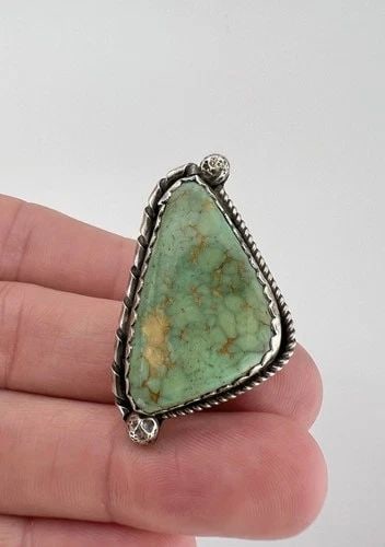 HUGE VINTAGE NAVAJO STERLING SILVER HIGH GRADE ROYSTON TURQUOISE STAMPED RING: HUGE VINTAGE NAVAJO STERLING SILVER HIGH GRADE ROYSTON TURQUOISE STAMPED RING HUGE Vintage Navajo Sterling Silver High Grade Royston Turquoise Stamped Ring Ring Size: 7.25 - Can Be Re Sized Weight is 