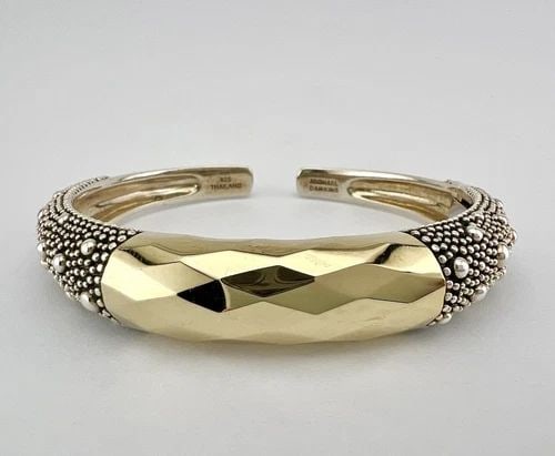 MICHAEL DAWKINS STERLING SILVER & FACETED GOLD DOT PEBBLE HINGED CUFF BRACELET (1 of 2)