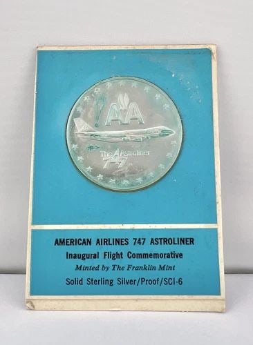 1970 AMERICAN AIRLINES 747 ASTROLINER INAUGURAL STERLING SILVER INCASED COIN NOS (1 of 2)