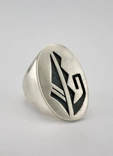 VTG ELDON JAMES HOPI HEAVY STERLING SILVER TRIBAL OVERLAY DESIGN MENS RING 19.5G (1 of 2)