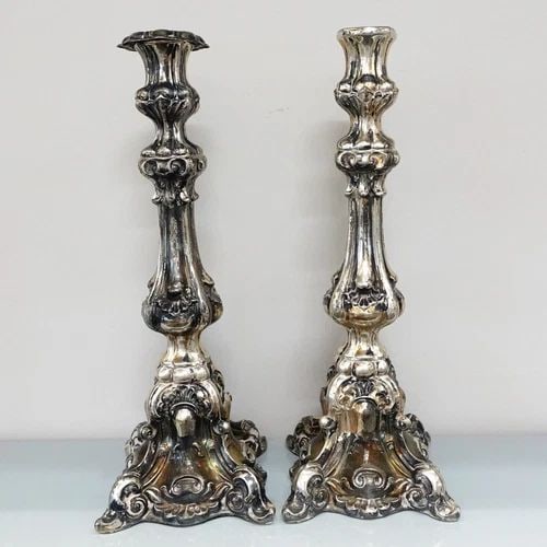 STERLING SILVER BAROQUE STYLE CANDLESTICK HOLDER PAIR SET - 15 1/4" TALL (1 of 2)