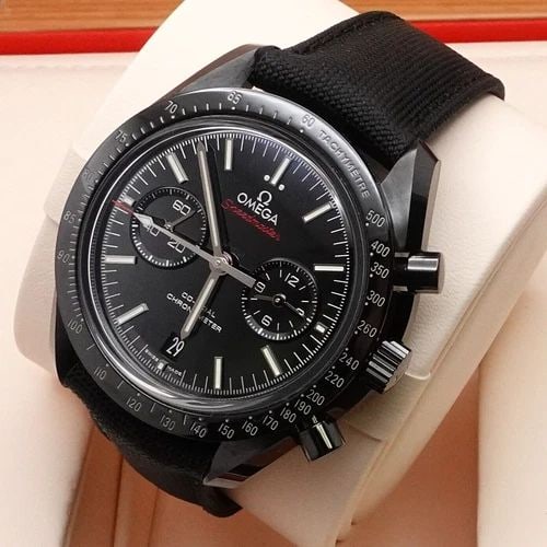 OMEGA SPEEDMASTER DARK SIDE OF THE MOON AUTOMATIC WATCH - 44.25MM BOX & PAPER: OMEGA SPEEDMASTER DARK SIDE OF THE MOON AUTOMATIC WATCH - 44.25MM BOX & PAPER OMEGA Speedmaster Dark Side of the Moon Ref # 311.92.44.51.01.003 Co-Axial Chronometer Coated Nylon Fabric Strap Automatic
