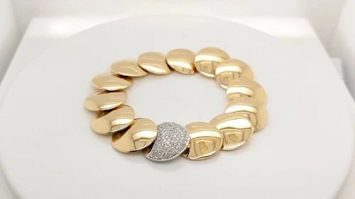 1981 TIFFANY & CO. 18K YELLOW GOLD PLATINUM DIAMOND DISC BRACELET 7.25" LONG: 1981 Tiffany & Co. 18K Yellow Gold Platinum Pave Diamond Disc Bracelet Length - 7.25" Long Total Weight - 53.4 Grams Professionally Polished & Looks Brand New Pouch Included **Hallmarks Slight Faded f