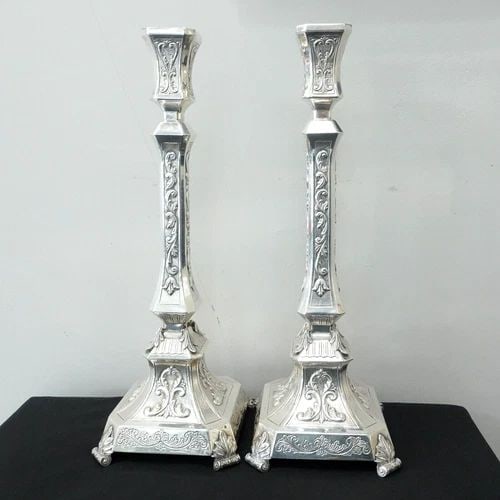 HAZOFIM STERLING SILVER JUDAICA CANDLESTICKS HOLDER 16" TALL - 44.75 TROY OZ (1 of 2)