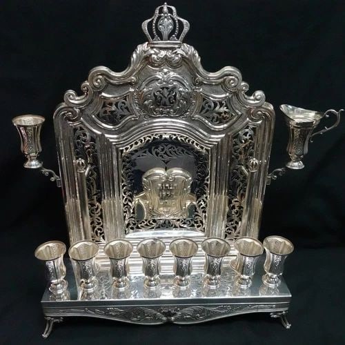 ANTIK STERLING SILVER LEAF ORNATE CHASED CROWN WALL MENORAH 16" X 12.25" (1 of 2)