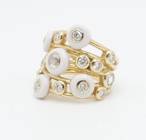 IPPOLITA 18K YELLOW GOLD WHITE CERAMIC DIAMOND CLUSTER STATEMENT RING SIZE 7.25 (1 of 2)