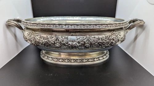 1900'S GORHAM STERLING SILVER COMEDY AND TRAGEDY BOWL - 39 OZT - 10" WIDE (1 of 2)