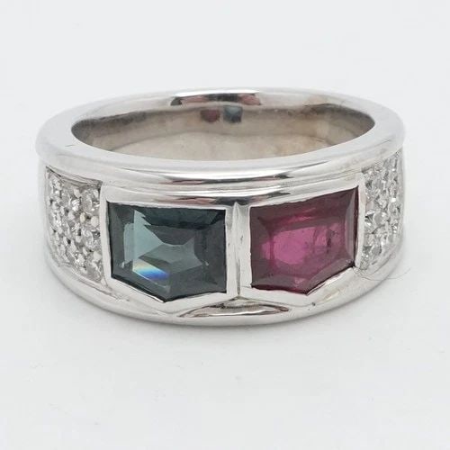 BARRY KIESELSTEIN-CORD 18K WHITE GOLD RED & BLUE STONE DIAMOND BAND RING 11.25 (1 of 2)