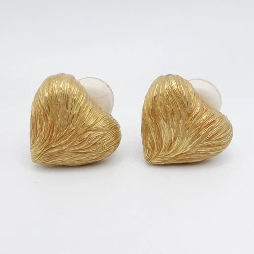 1990 ANGELA CUMMINGS 18K YELLOW GOLD HEART TEXTURED CLIP ON EARRINGS 1" (1 of 2)