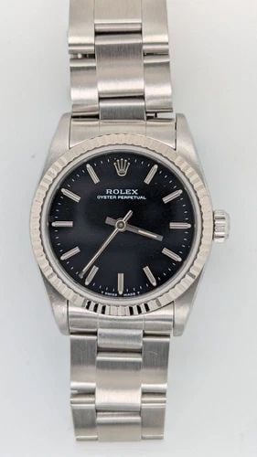 ROLEX OYSTER PERPETUAL 67480 STAINLESS STEEL BLACK DIAL AUTOMATIC WATCH - 31MM: ROLEX OYSTER PERPETUAL 67480 STAINLESS STEEL BLACK DIAL AUTOMATIC WATCH - 31MM Rolex Oyster Perpetual Reference - 67480 Stainless Steel Black Dial Automatic Watch Case Size - 31mm Serial Number - S27 