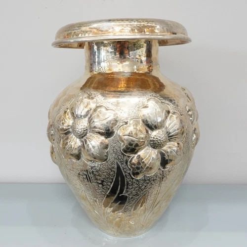 ITALY STERLING SILVER HIGH RELIEF FLOWERS HAMMERED VASE 11" TALL - 38.5 OZT (1 of 2)