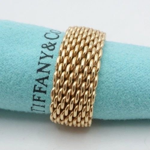 TIFFANY & CO. SOMERSET 18K YELLOW GOLD MESH 10MM WIDE BAND RING SIZE 9 (1 of 2)