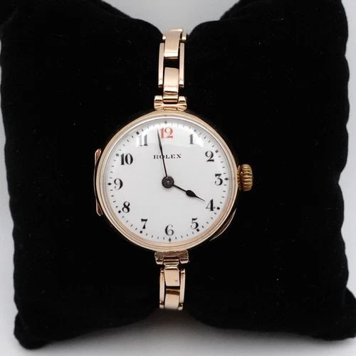 ROLEX 15K ROSE GOLD RED TWELVE MANUAL WIND BRACELET WATCH - 27MM (1 of 2)