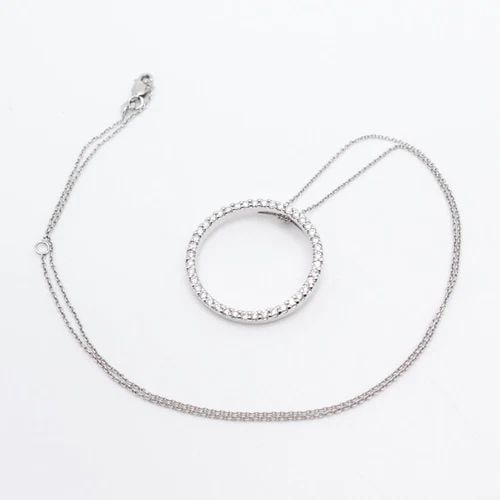 ROBERTO COIN TINY TREASURES 18K WHITE GOLD DIAMOND CIRCLE PENDANT NECKLACE: ROBERTO COIN TINY TREASURES 18K WHITE GOLD DIAMOND CIRCLE PENDANT NECKLACE Roberto Coin Tiny Treasure 18K White Gold Circle Diamonds with Ruby Accent Pendant Necklace Adjustable Length - 15.75" or 17.