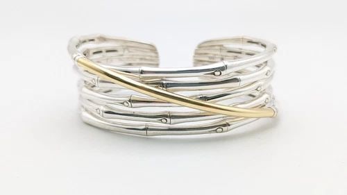 JOHN HARDY STERLING SILVER & 18K YELLOW GOLD BAMBOO CUFF BRACELET SIZE MEDIUM (1 of 2)