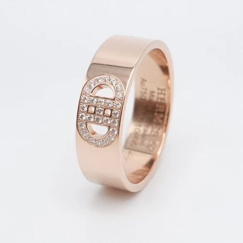 HERMES 18K ROSE GOLD H D'ANCRE DIAMOND 5.5MM BAND RING - SIZE 6 (1 of 2)