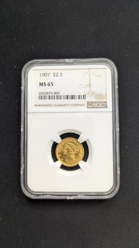 1907 $2.5 GOLD LIBERTY HEAD QUARTER EAGLE COIN NGC MS 65: 1907 $2.5 Gold Liberty Head Quarter Eagle NGC Certified - MS 65 Book Value - $1175