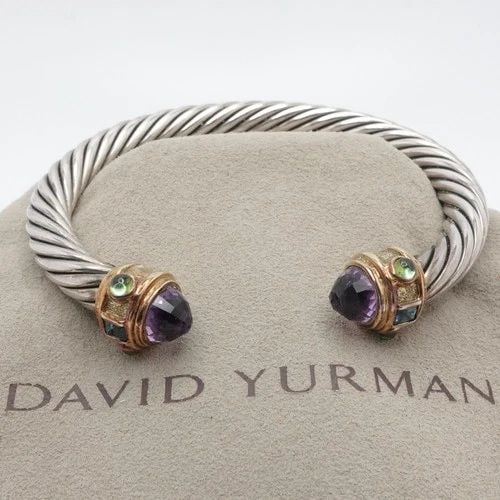 DAVID YURMAN RENAISSANCE 14K GOLD STERLING SILVER AMETHYST CABLE BRACELET 6.75": DAVID YURMAN RENAISSANCE 14K GOLD STERLING SILVER AMETHYST CABLE BRACELET 6.75" David Yurman Renaissance 14K Yellow Gold Sterling Silver Amethyst with Peridot & Blue Topaz Cable Bracelet Fits up to 6.