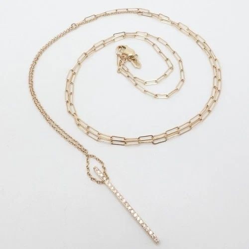 SELIN KENT 14K YELLOW GOLD DIAMOND BAR DAINTY CHAIN MINIMALIST NECKLACE 28.5": SELIN KENT 14K YELLOW GOLD DIAMOND BAR DAINTY CHAIN MINIMALIST NECKLACE 28.5" Designer Selin Kent 14K Yellow Gold Diamond Bar Dainty Chain Necklace Length - 28.5" Long Chain Width - 2mm & 1mm Bar Leng