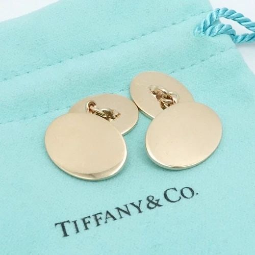 TIFFANY & CO. 14K YELLOW GOLD OVAL CHAIN LINK CUFFLINKS - ETCHED (1 of 2)