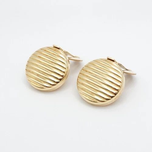 ITALY STELLA 18K YELLOW GOLD RIBBED ROUND BUTTON COVER CUFFLINKS - 15MM (1 of 2)