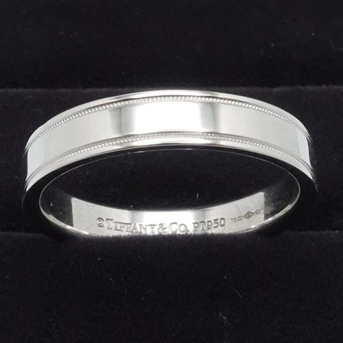 TIFFANY & CO. PLATINUM DOUBLE MILGRAIN 4MM BAND RING SIZE 8.5 BOX & RECEIPT: TIFFANY & CO. PLATINUM DOUBLE MILGRAIN 4MM BAND RING SIZE 8.5 BOX & RECEIPT Tiffany & Co. Platinum 950 Double Milgrain 4mm Band Ring No Engraving Size - 8.5 Band Width - 4mm Depth - 1.5mm Thick Total 