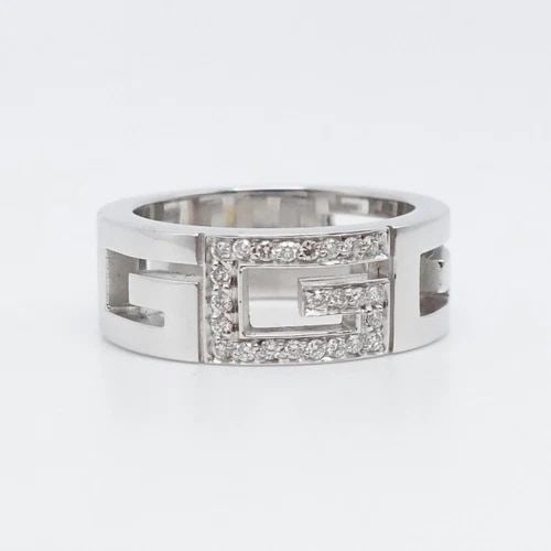 AUTHENTIC GUCCI 18K WHITE GOLD DIAMOND G LOGO BAND RING - SIZE 6.5 (1 of 2)