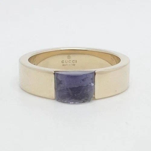 GUCCI 18K YELLOW GOLD PURPLE GEMSTONE WIDE BAND RING SIZE 6.75: GUCCI 18K YELLOW GOLD PURPLE GEMSTONE WIDE BAND RING SIZE 6.75 GUCCI 18K Yellow Gold Purple Gemstone Wide Band Ring Size 6.75 Band Width - 5mm Band Depth - 2mm Thick Total Weight - 7.9 Grams No Box & 