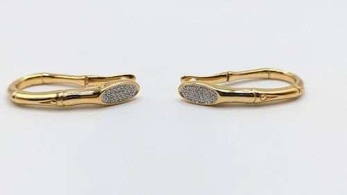 JOHN HARDY BAMBOO 18K YELLOW GOLD & PAVE DIAMOND HOOP EARRINGS (1 of 2)