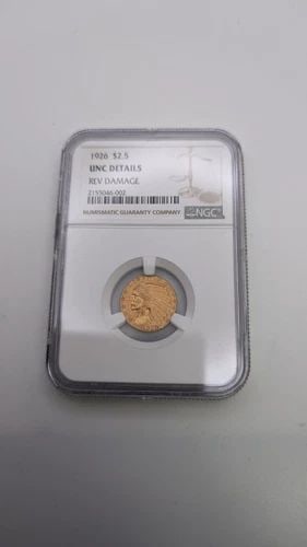 1926 $2.5 GOLD INDIAN HEAD QUARTER EAGLE COIN NGC UNC DETAILS: 1926 $2.5 Gold Indian Head Quarter Eagle NGC UNC Details REV Damage