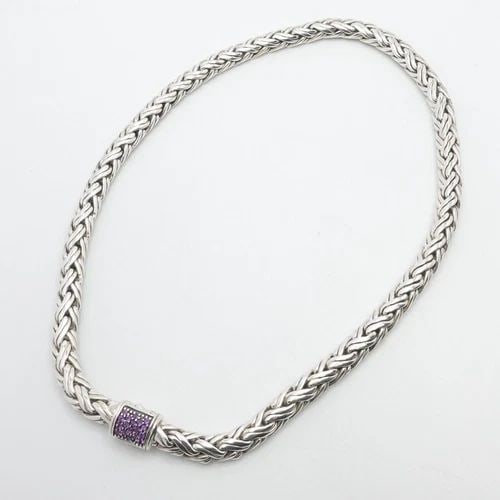 JOHN HARDY STERLING SILVER PAVE AMETHYST BRAIDED CHAIN CHOKER NECKLACE 16" (1 of 2)