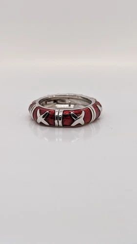 HIDALGO 18K WHITE GOLD DIAMOND X RED ENAMEL BAND RING - SIZE 5.25 (1 of 2)