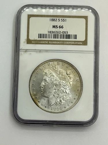 1882-S MORGAN SILVER DOLLAR $1 COIN NGC MS 66: 1882- S Morgan Silver Dollar $1 Coin .900 Fine Silver NGC Certified - MS 66 Excellent Condition & Well Kept Outer-Box Not Included