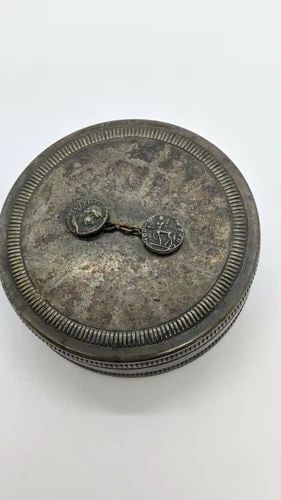 1970'S CHRISTIAN DIOR FRANCE SILVER PLATED ROUND DECORATIVE BOX JEWEL CASE (1 of 2)