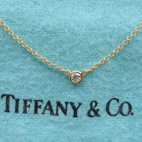 TIFFANY & CO. PERETTI DIAMONDS BY THE YARD SINGLE BRILLIANT DIAMOND NECKLACE 16": TIFFANY & CO. PERETTI DIAMONDS BY THE YARD SINGLE BRILLIANT DIAMOND NECKLACE 16" Tiffany & Co. Elsa Peretti Diamonds By The Yard Bezel Round Brilliant Cut Solitaire Necklace Length - 16" Long Chain Wi