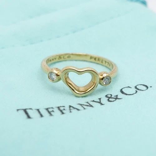 TIFFANY & CO. ELSA PERETTI 18K YELLOW GOLD OPEN HEART DIAMOND RING SIZE 5.25: Tiffany & Co. Elsa Peretti 18K Yellow Gold Open Heart Diamond Ring Size - 5.25 Band Width - 2mm Total Weight - 2.3 Grams Pouch NOT Included
