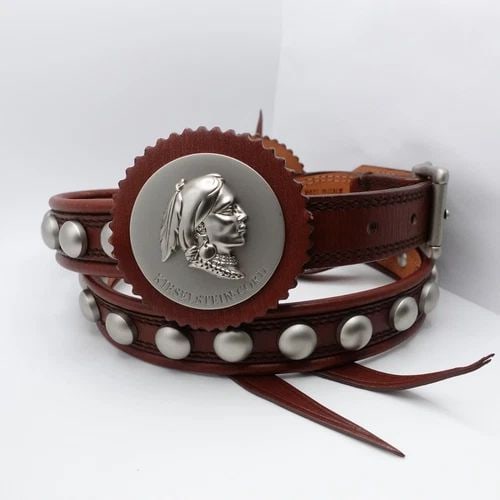 ITALY KIESELSTEIN-CORD NATIVE AMERICAN STUDDED BROWN LEATHER BELT SZ MEDIUM 39" (1 of 2)