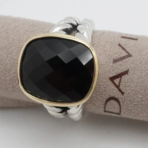DAVID YURMAN STERLING SILVER 18K YELLOW GOLD BLACK ONYX CABLE RING 7.25: DAVID YURMAN STERLING SILVER 18K YELLOW GOLD BLACK ONYX CABLE RING 7.25 David Yurman Sterling Silver 18K Yellow Gold Black Onyx Cable Ring Ring Size - 7.25 Band Width - 4mm Gemstone Size - 15.5x13.5mm