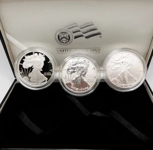 2006 AMERICAN EAGLE 20TH ANNIVERSARY SILVER $1 DOLLAR 3 COIN SET - OGP & COA (1 of 2)