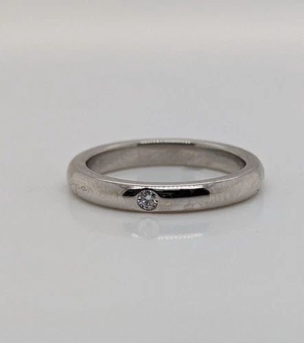 TIFFANY & CO. ELSA PERETTI PLATINUM DIAMOND STACKABLE BAND RING - SIZE 3.5: Tiffany & Co. Elsa Peretti Platinum Diamond Stackable Band Ring Ring Size - 3.5 Width - 2.6mm Total Weight - 4.5 Grams Professionally Polished & Looks Brand New Pouch NOT Included Retail $1350 + Tax
